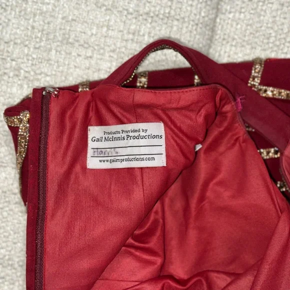 Halter Gold Burgundy Red Short Sparkle Fringe Showgirl Stage Dance Flapper Dress - Picture 5 of 12